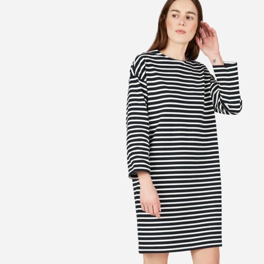 Everlane black and white stripe Breton 3/4 sleeve dress size S